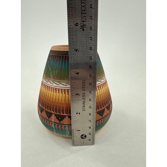 Navajo Handcrafted Signed Vase Southwest Native American Pottery 8" - Picture 5 of 7